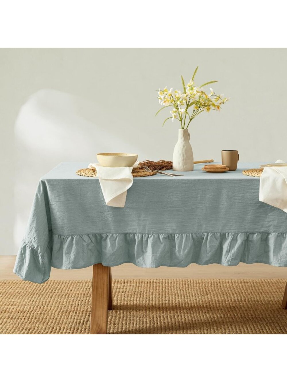 MONDAY MOOSE Ruffle Farmhouse Rustic Rectangle Natural Stonewashed Cotton